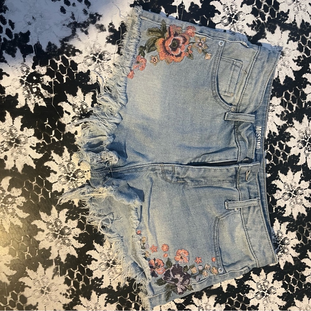 Mossimo Supply Co. Light Blue Jean Shorts with Floral Embroidery